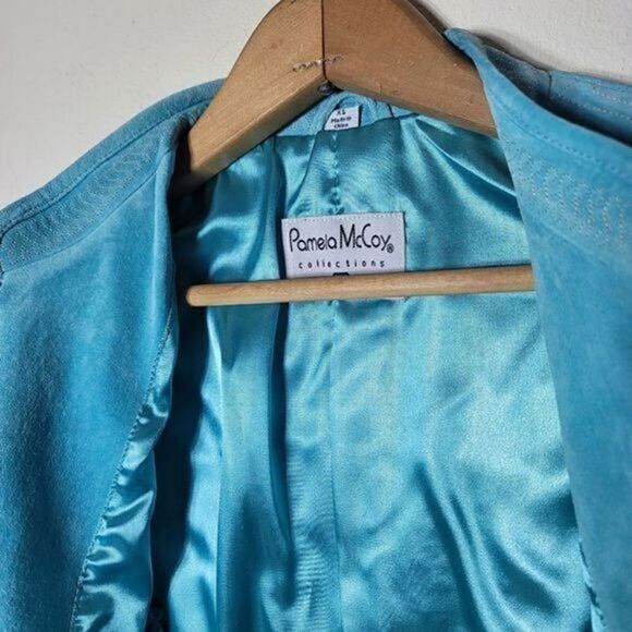 Pamela McCoy Leather Vintage Teal Suede Jacket RARE - Picture 5 of 11